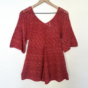 Vintage y2K Crochet Shirt Sz S Fairy Boho Hippie Beach Festival Indie Cottage